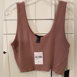 Forever 21 mauve rib knit crop tank with side topstitch. NWT. Size L. Resale.
